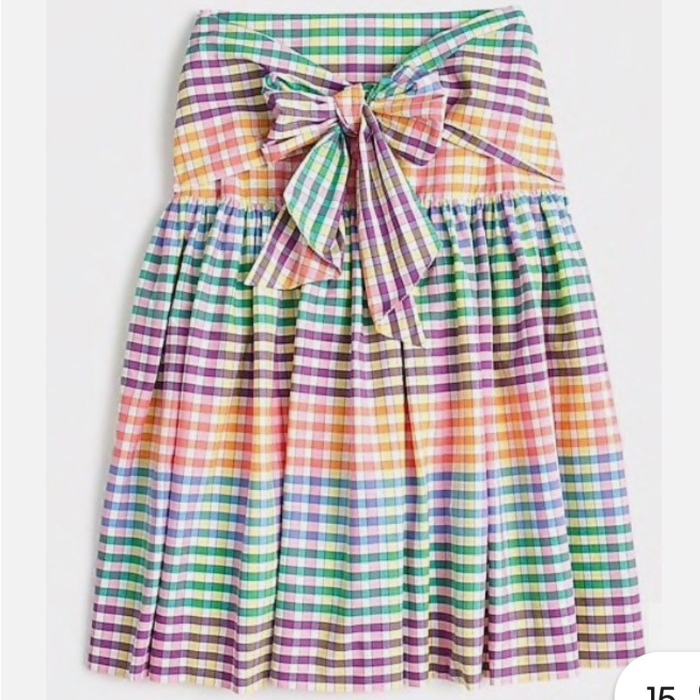 J. Crew Colorful Checkered A-Line Skirt with Bow